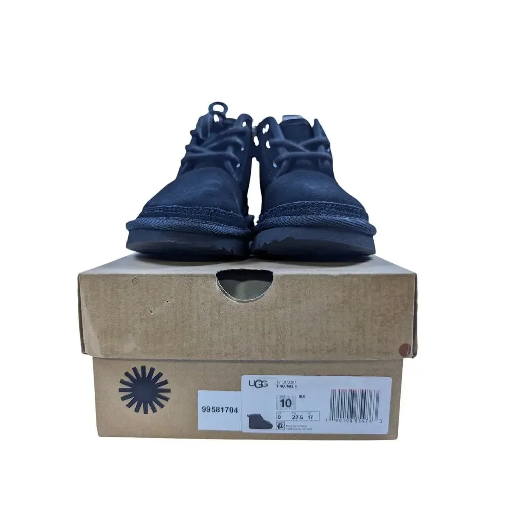 UGG‎ Toddlers 10 Neumel II Boots Black Suede UGG Plush Booties Zip Lace up NWB